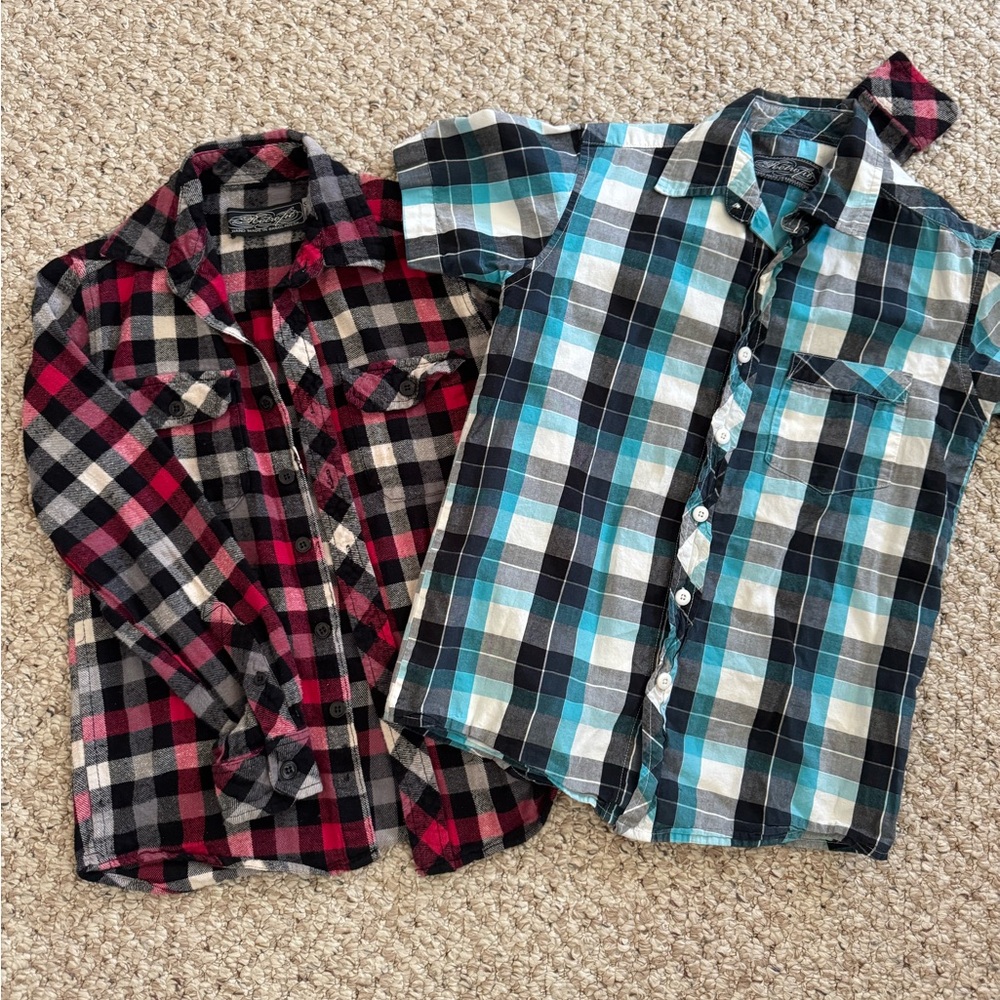Bundle of (2) Kids RetroFit button downs 100% cotton Sz S 1 long sleeve 1 short